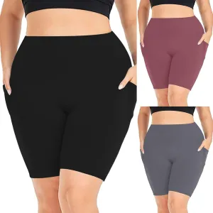Plus Size Biker Shorts with Pockets for Women-High Waisted Athletic Leggings Bike Shorts for Yoga Workout