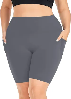 Plus Size Biker Shorts with Pockets for Women-High Waisted Athletic Leggings Bike Shorts for Yoga Workout