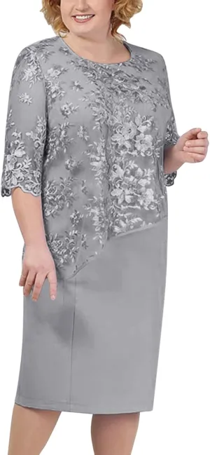 Plus Size Dresses for Curvy Women Embroidered Floral Boho Half Sleeve Midi Dress Work Fashion Bump Friendly Clothes