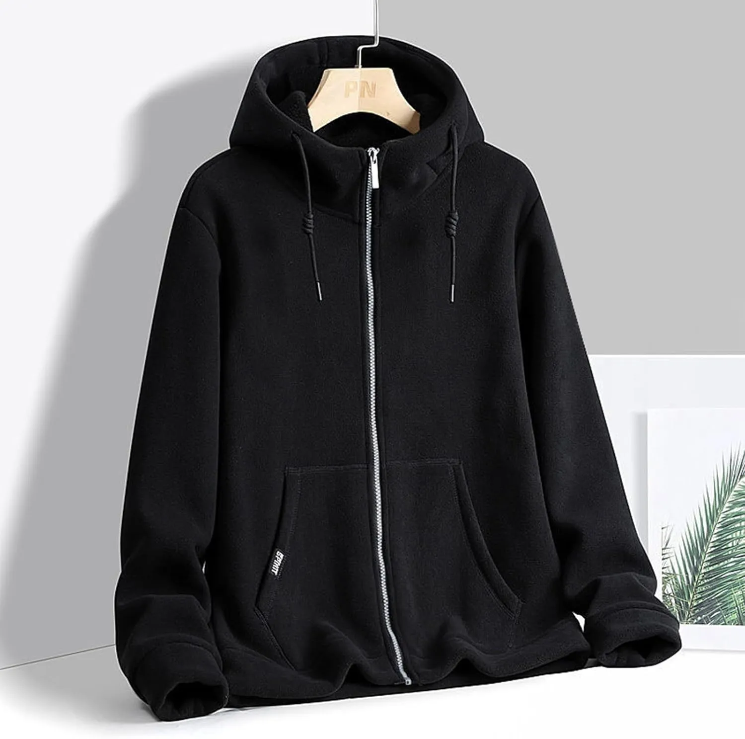 Plus Size Fleece Jackets for Women Fleece Lined Zip Up Hoodies Winter Fashion Sweatshirt Solid Color Outwear Jackets