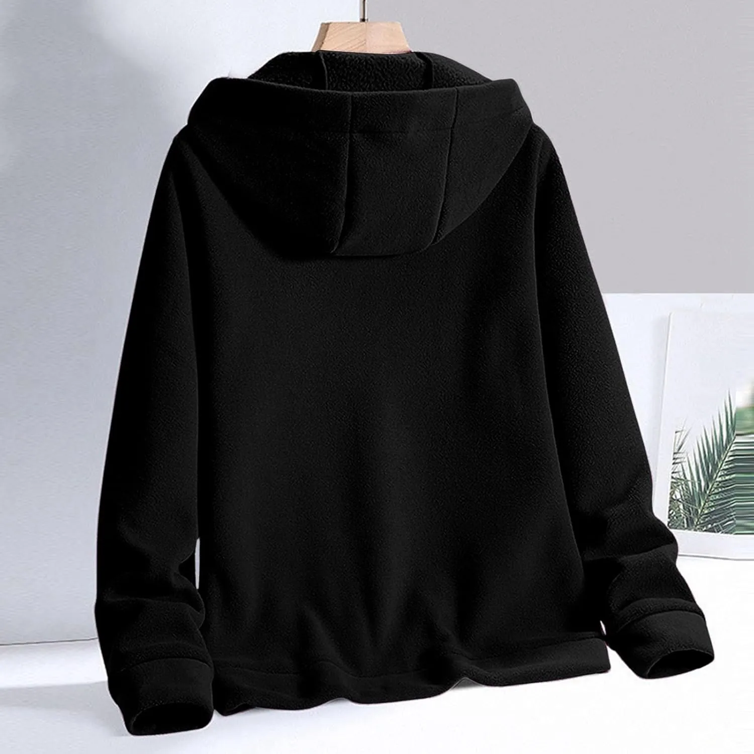 Plus Size Fleece Jackets for Women Fleece Lined Zip Up Hoodies Winter Fashion Sweatshirt Solid Color Outwear Jackets