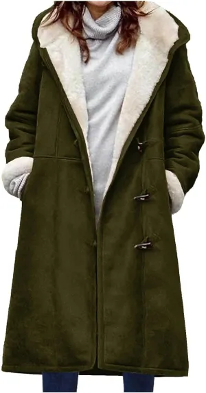 Plus Size Winter Coats for Women 2024 Trendy Warm Sherpa Fleece Lined Jackets Suede Hooded Parka Peacoats Outerwear