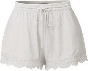 Plus Size Womens Shorts Casual Trendy Flowy Summer Elastic Waist Lace Trim Comfy Beach Vacation Shorts