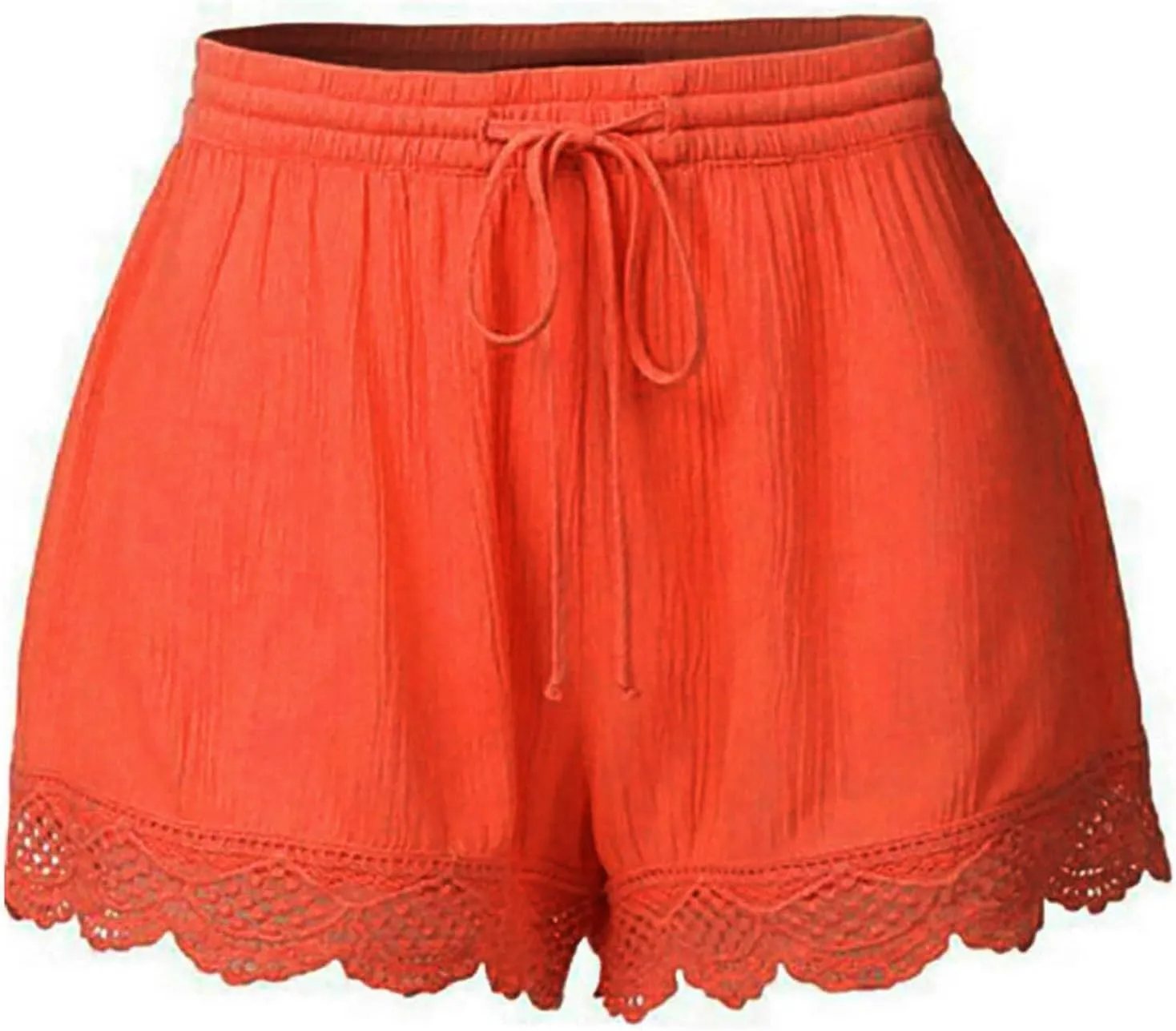 Plus Size Womens Shorts Casual Trendy Flowy Summer Elastic Waist Lace Trim Comfy Beach Vacation Shorts