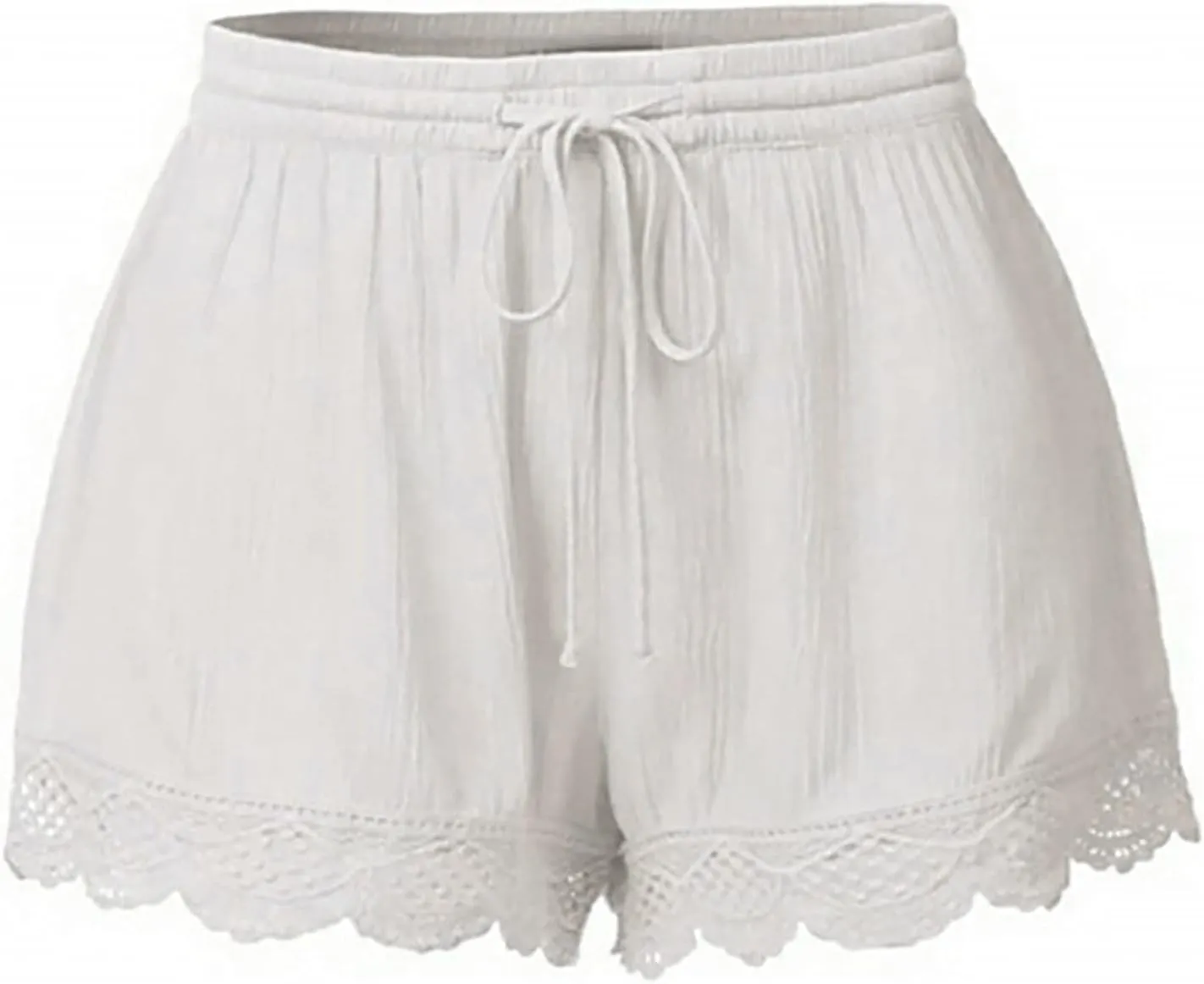Plus Size Womens Shorts Casual Trendy Flowy Summer Elastic Waist Lace Trim Comfy Beach Vacation Shorts