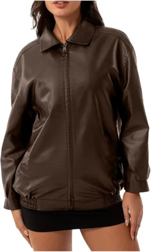 PTOLOCIF Womens Leather Jackets Faux Suede Oversized Motorcycle Coats Fashion Bomber Jackets Fall Winter Outfits Clothes