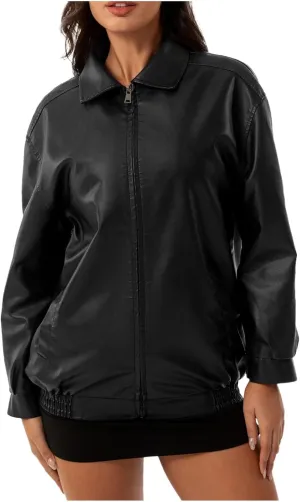 PTOLOCIF Womens Leather Jackets Faux Suede Oversized Motorcycle Coats Fashion Bomber Jackets Fall Winter Outfits Clothes