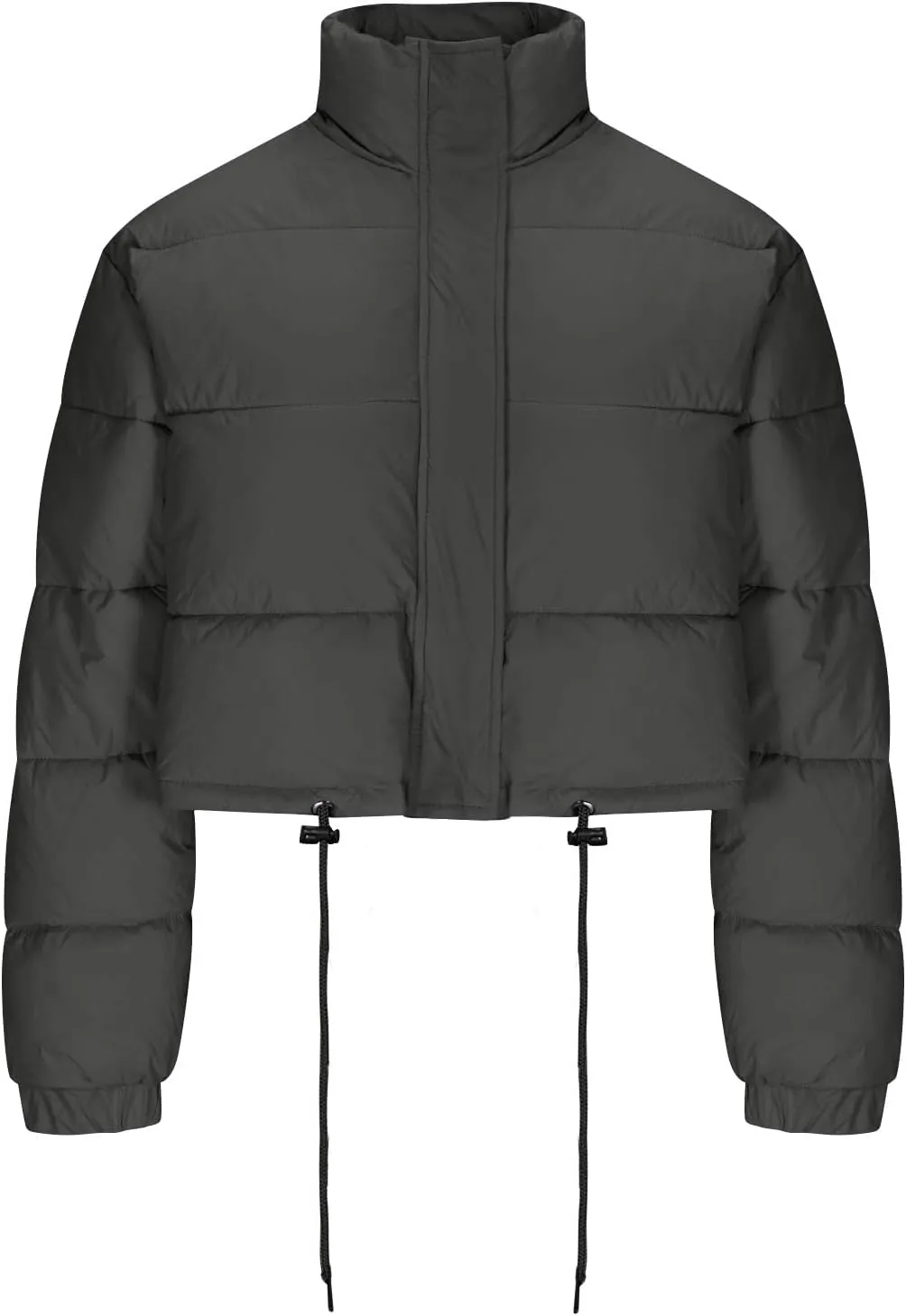 Puffer Coat Women Cropped Puffer Jacket Casual Quilted Baggy Long Sleeve Zip Down Jackets Stand Collar Outerwear