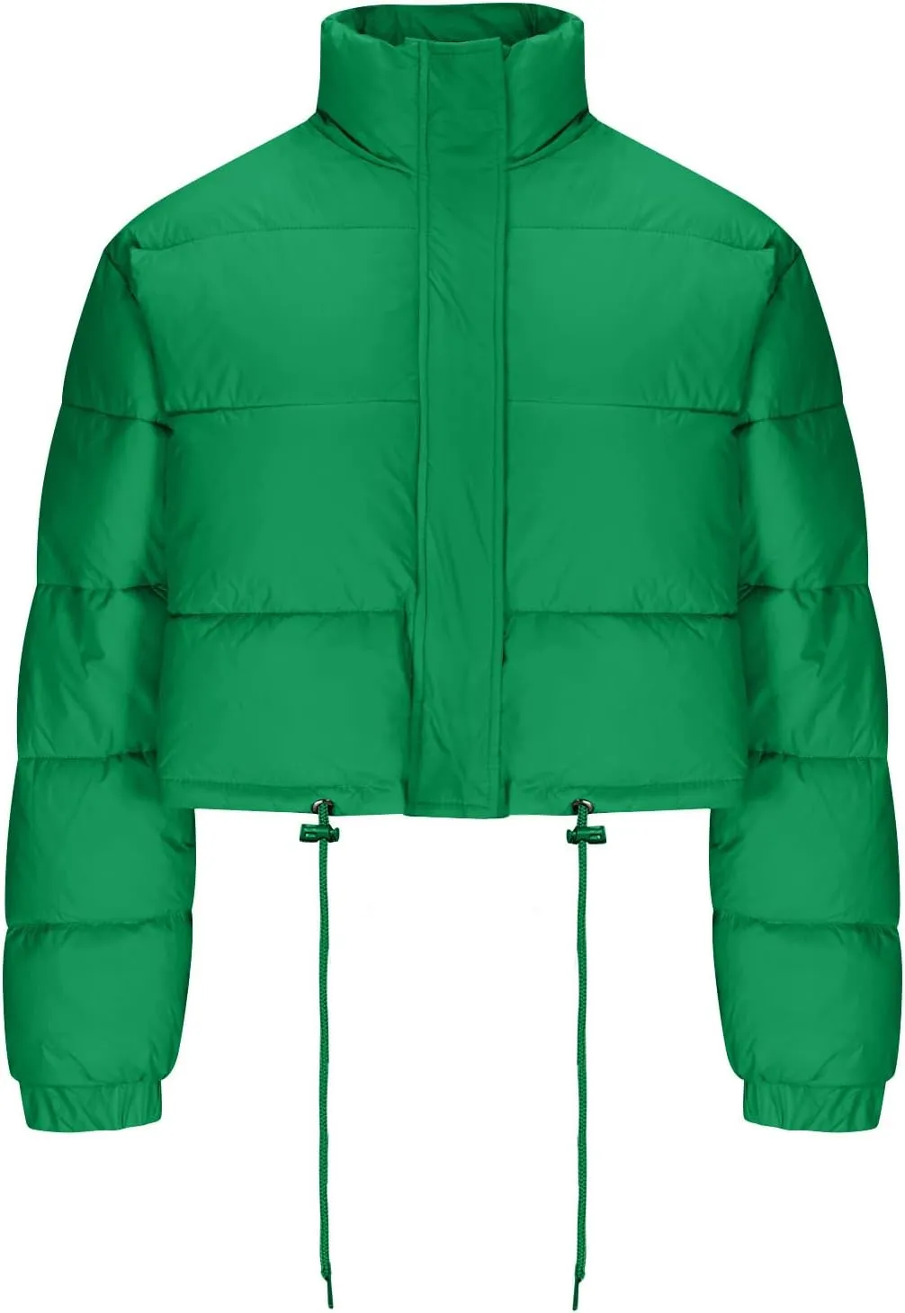 Puffer Coat Women Cropped Puffer Jacket Casual Quilted Baggy Long Sleeve Zip Down Jackets Stand Collar Outerwear