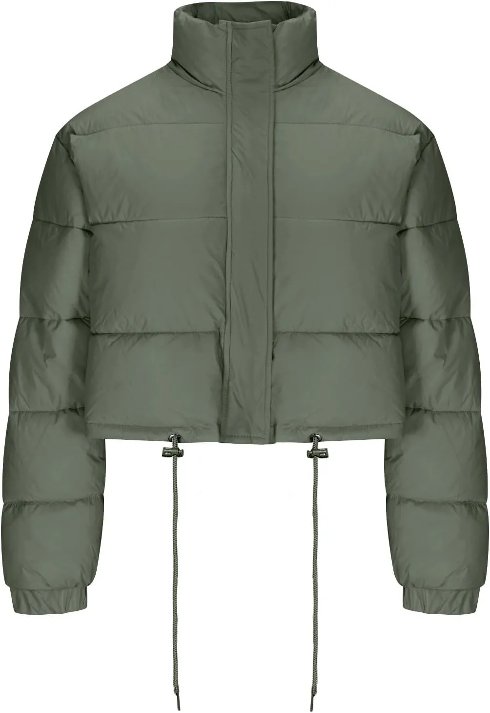 Puffer Coat Women Cropped Puffer Jacket Casual Quilted Baggy Long Sleeve Zip Down Jackets Stand Collar Outerwear