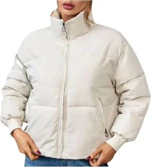 Puffer Jacket Womens 2024 Winter Warm Coat Lightweight Packable Down Jacket Trendy Stand Collar Zipper Outwear