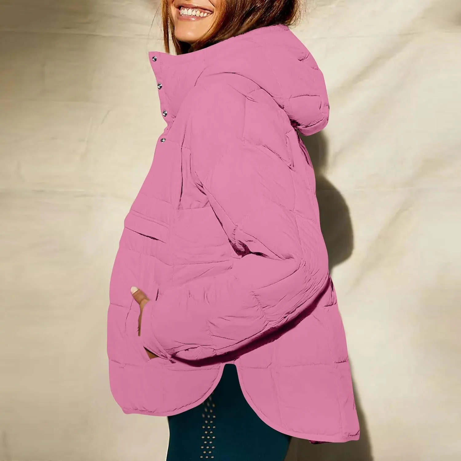 Puffer Pullover Jacket Womens,2024 Button Hooded Quilted Jacket Lightweight Down Coat Packable Oversized Winter Coat