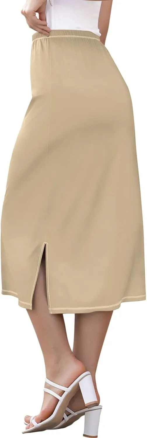 Purple Red Yellow Glitter Side Slit Midi Skirts Women Pencil Straight Skirt Elastic Waist Cute Beach Skirts S
