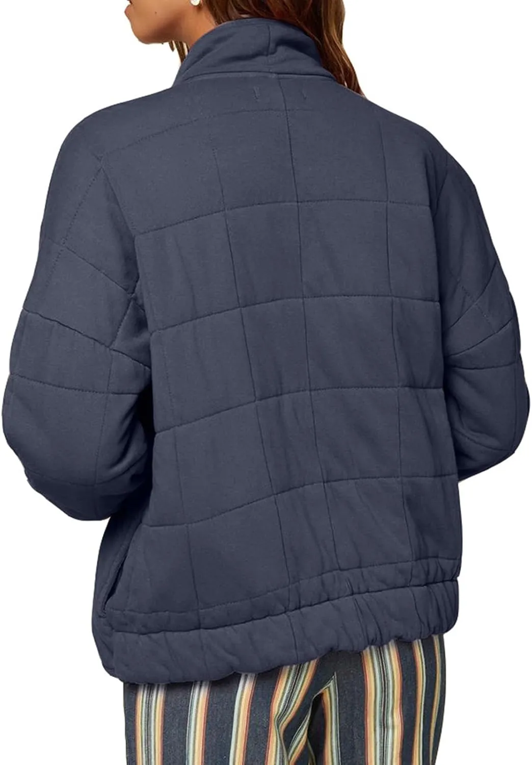 Quilted Jackets for Women Lightweight Down Coats Casual Packable Puffer Jackets Dolman Long Sleeve Winter Outwear