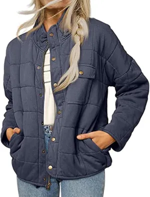 Quilted Jackets for Women Lightweight Down Coats Casual Packable Puffer Jackets Dolman Long Sleeve Winter Outwear