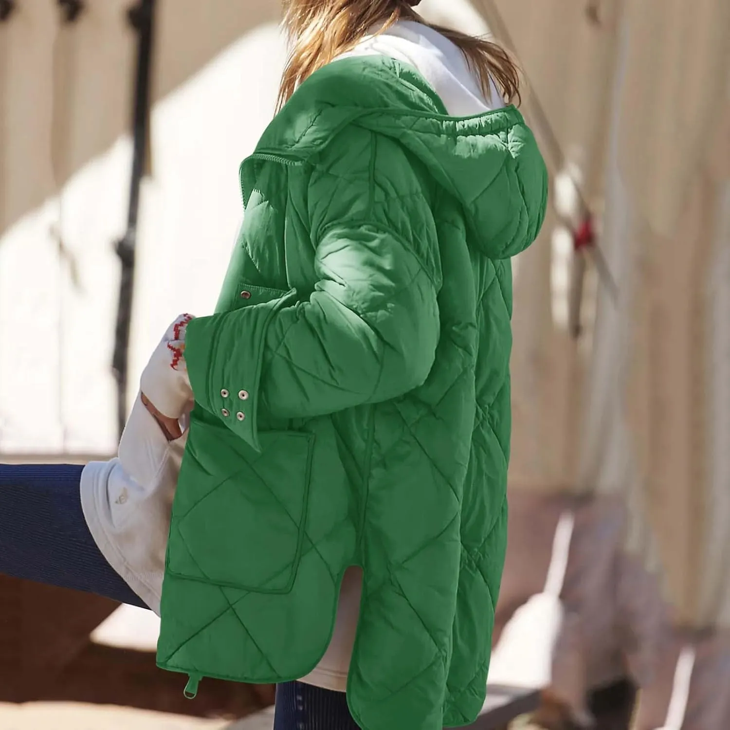 Quilted Puffer Jacket Women Zip up Padded Coat Lightweight Down Jacket Hooded Winter Coats Thermal Outwear