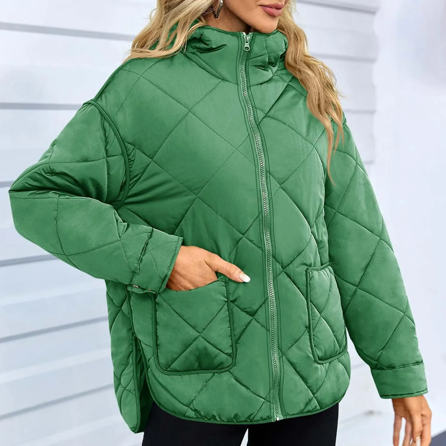 Quilted Puffer Jacket Women Zip up Padded Coat Lightweight Down Jacket Hooded Winter Coats Thermal Outwear