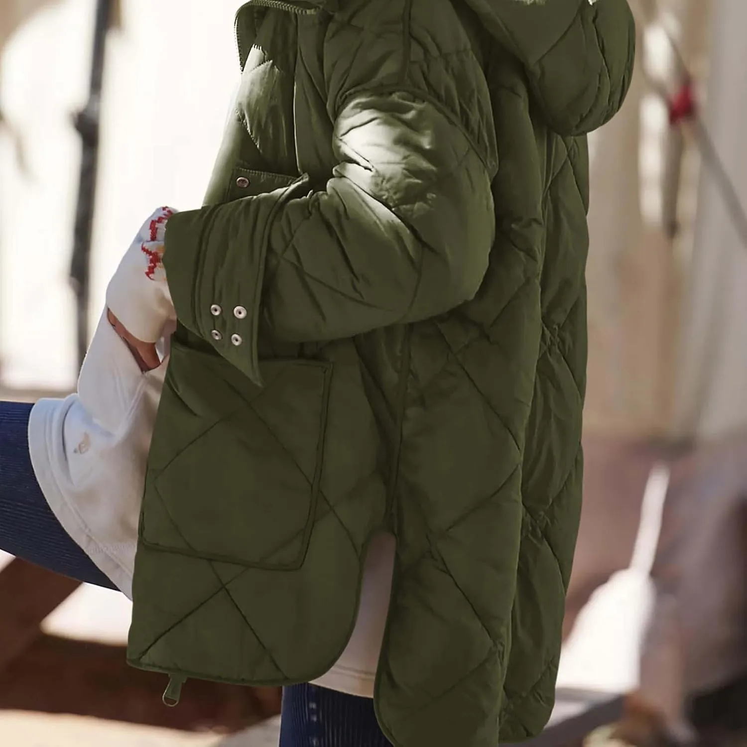 Quilted Puffer Jacket Women Zip up Padded Coat Lightweight Down Jacket Hooded Winter Coats Thermal Outwear