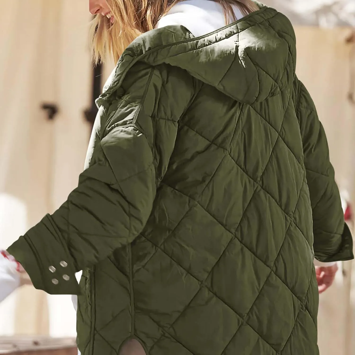 Quilted Puffer Jacket Women Zip up Padded Coat Lightweight Down Jacket Hooded Winter Coats Thermal Outwear