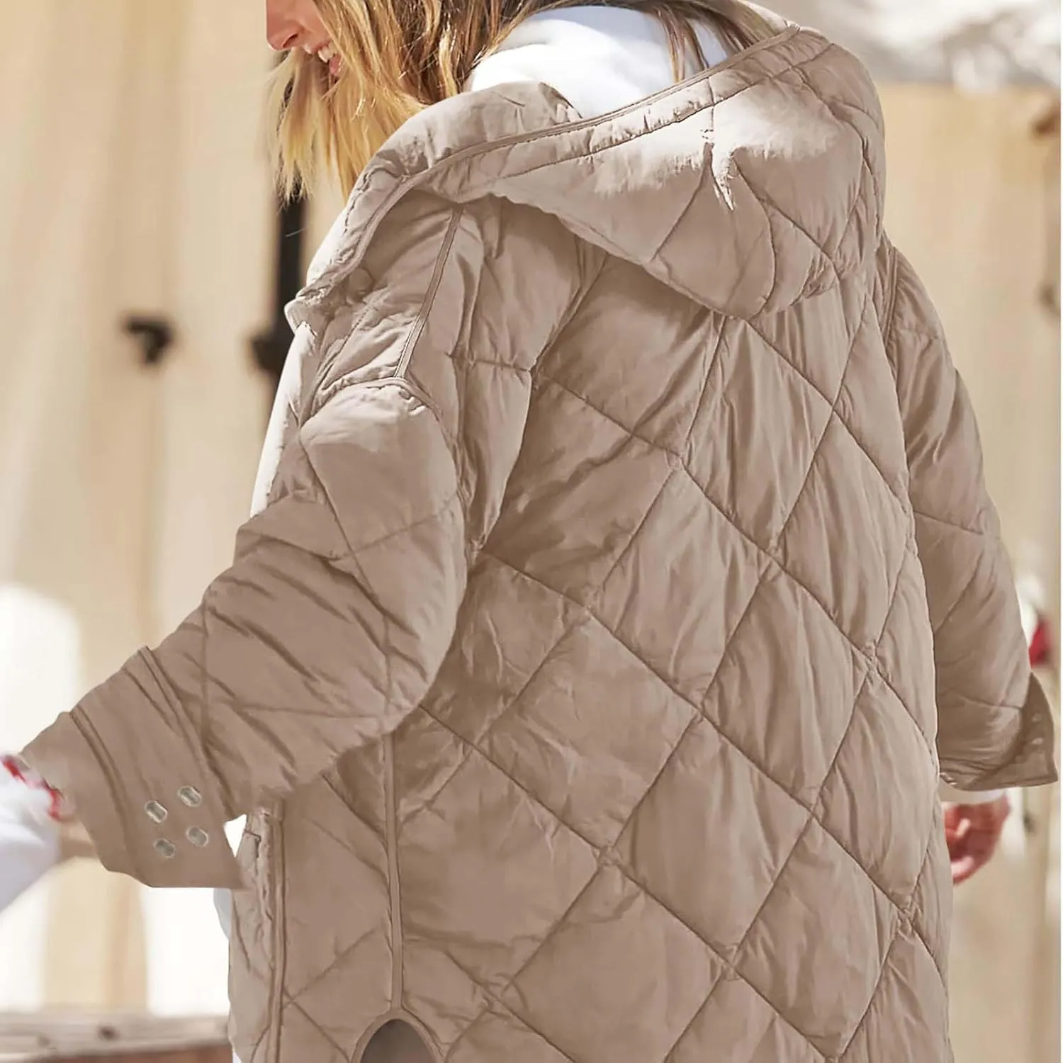 Quilted Puffer Jacket Women Zip up Padded Coat Lightweight Down Jacket Hooded Winter Coats Thermal Outwear