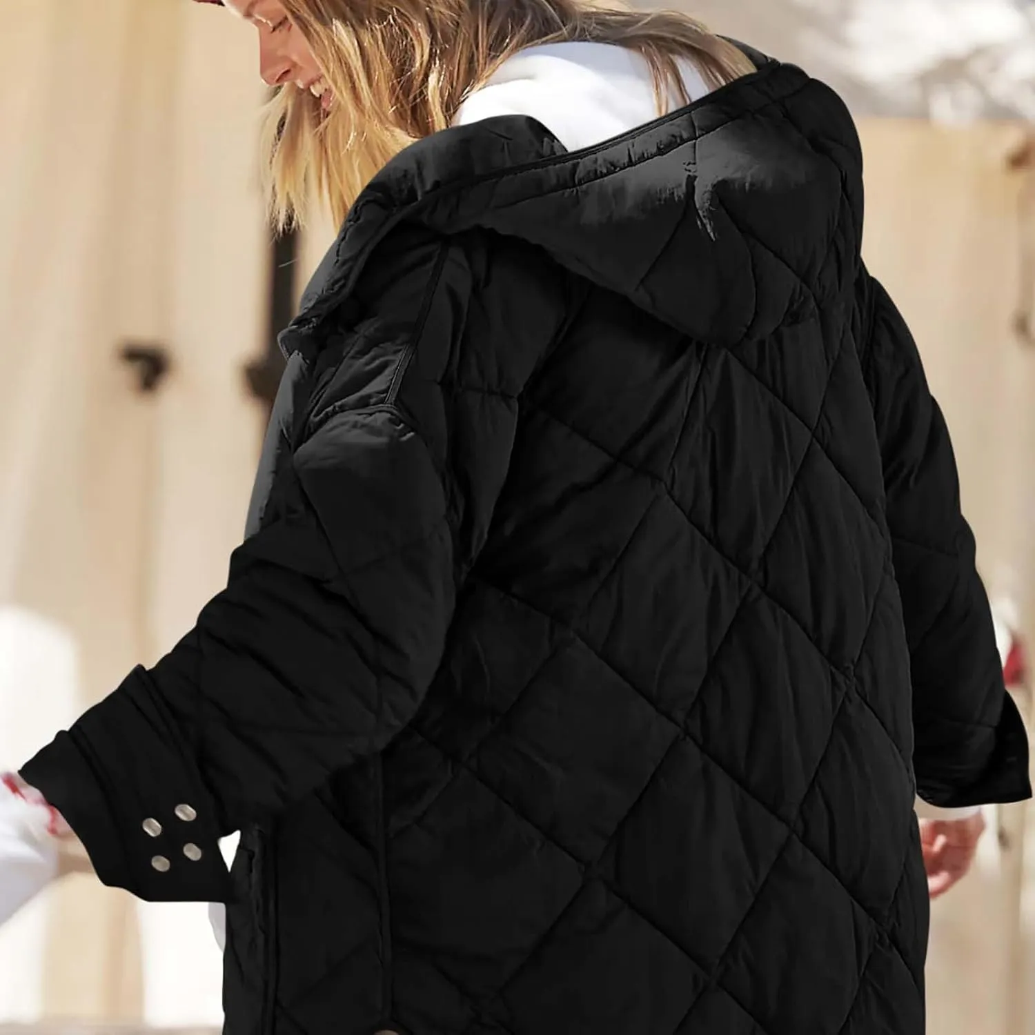 Quilted Puffer Jacket Women Zip up Padded Coat Lightweight Down Jacket Hooded Winter Coats Thermal Outwear