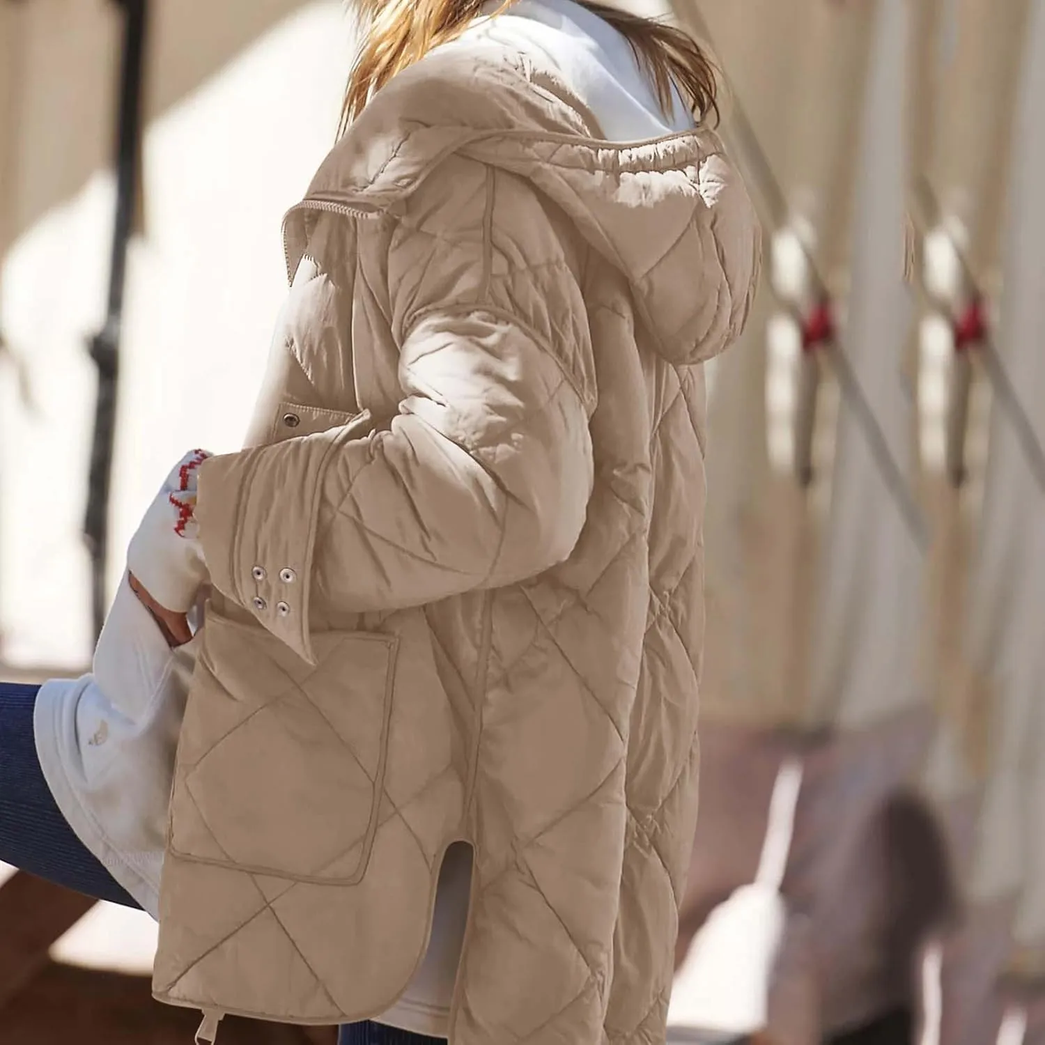 Quilted Puffer Jacket Women Zip up Padded Coat Lightweight Down Jacket Hooded Winter Coats Thermal Outwear