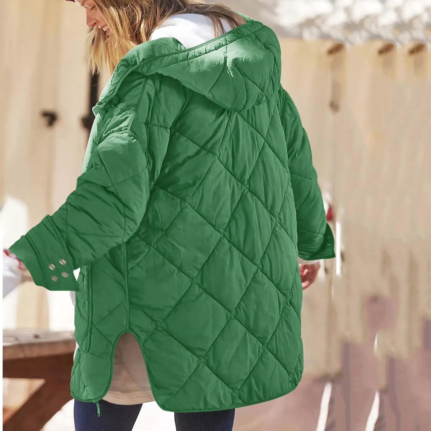 Quilted Puffer Jacket Women Zip up Padded Coat Lightweight Down Jacket Hooded Winter Coats Thermal Outwear