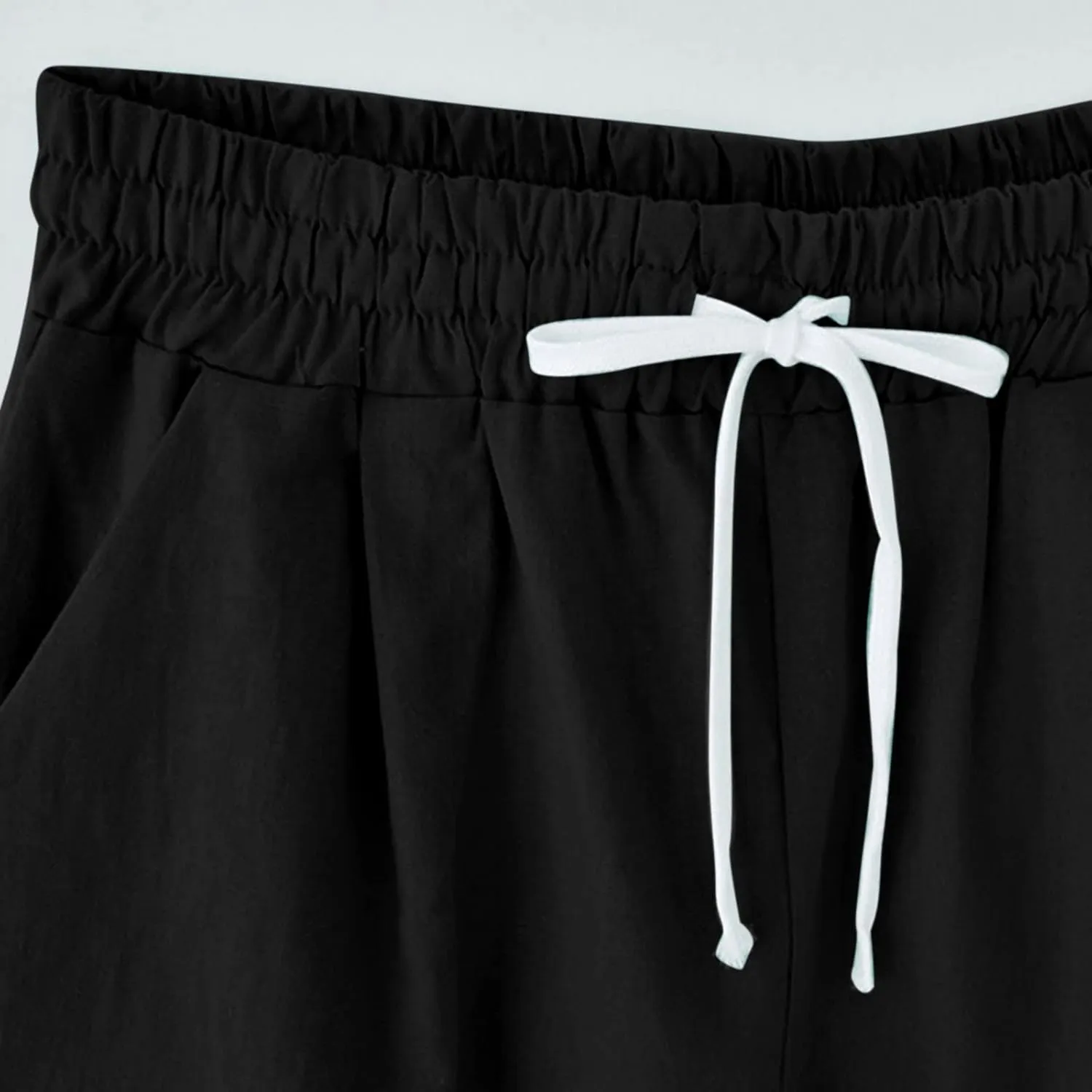 QWENTMTNTY Womens Cotton Linen Bermuda Shorts Elastic Waist Casual Summer Plus Size Shorts with Pockets Workout Beach Shorts