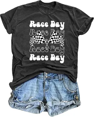 Racing Shirts for Women: Race Day Tees Checkered Flag Graphic T-Shirts Racecar Lover Short Sleeve Blouse Tops