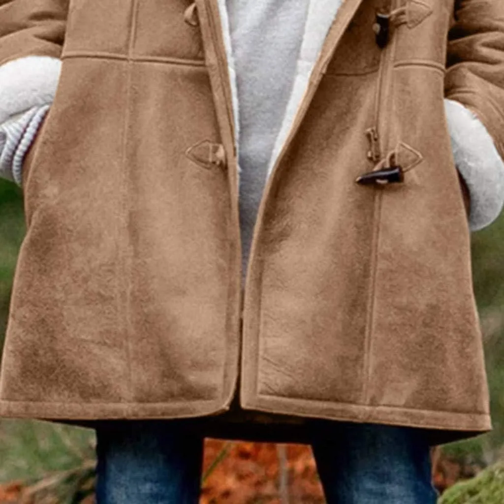 SHAOBGE Warm Jackets Size Plus Coat Horn Plus Long Solid Buckle Overcoat Sleeve Pocket Women Winter Velvet Women's Jacket