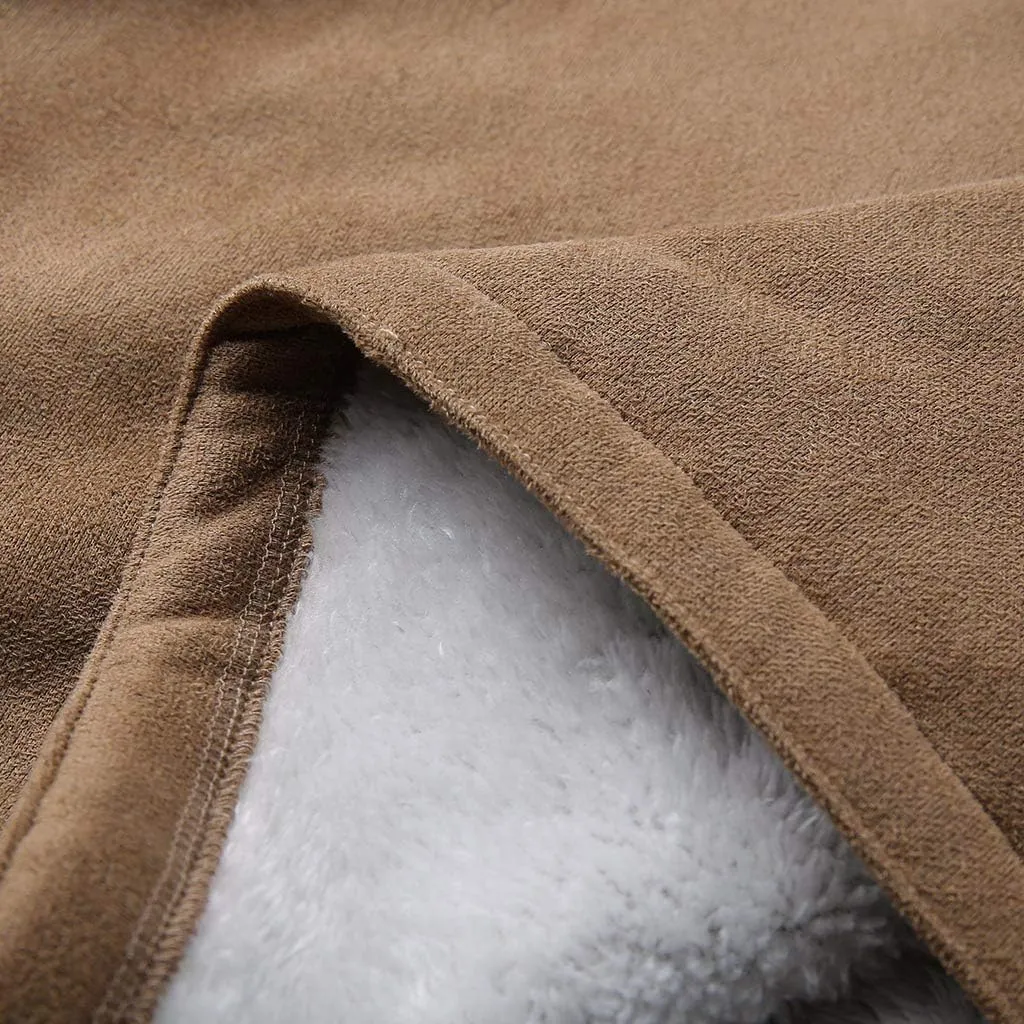 SHAOBGE Warm Jackets Size Plus Coat Horn Plus Long Solid Buckle Overcoat Sleeve Pocket Women Winter Velvet Women's Jacket
