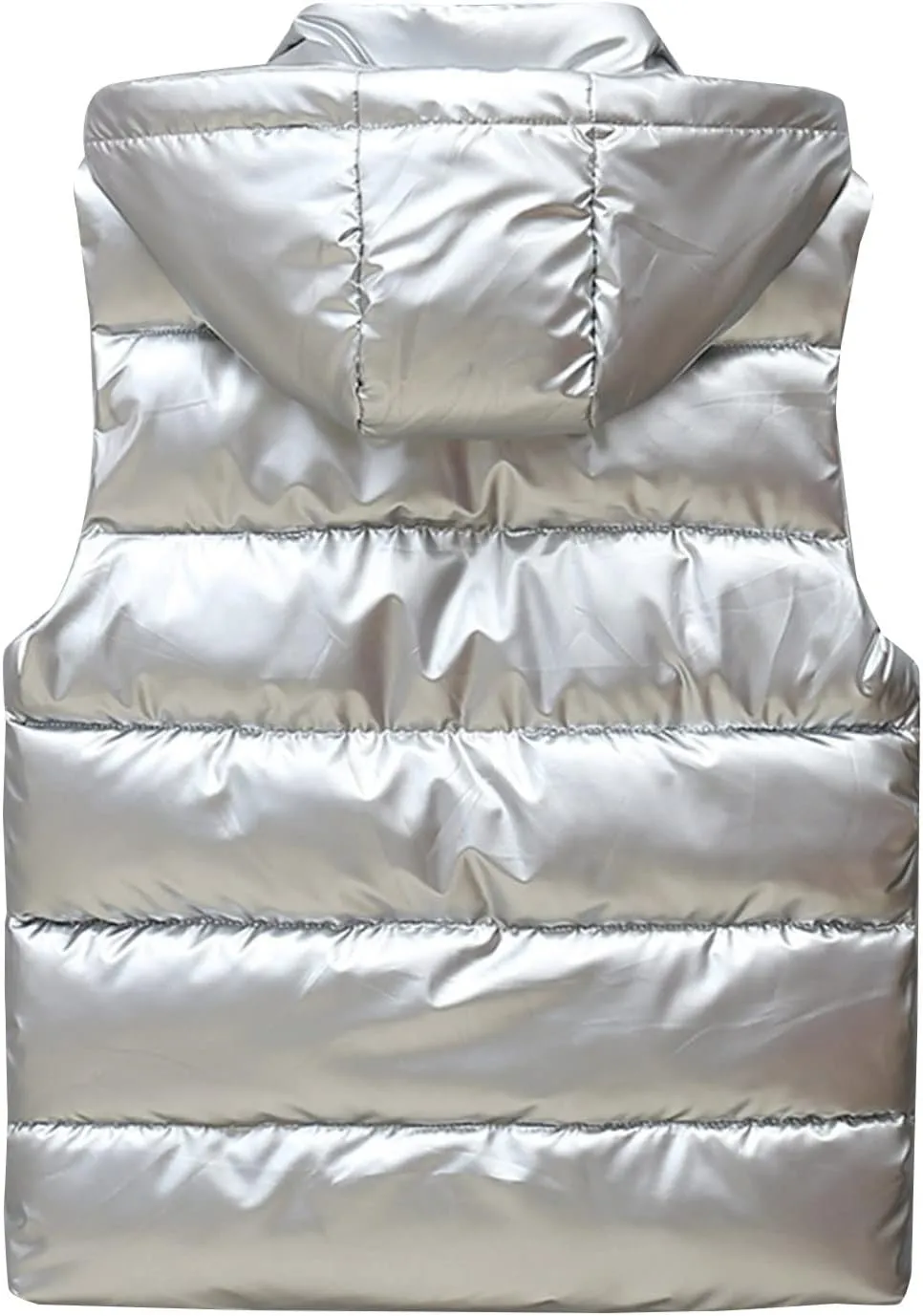 SHOPESSA Womens Shiny Puffer Vest Warm Down Jacket with Hood Womens Winter Coats Plus Size Fashion 2023 Outerwear