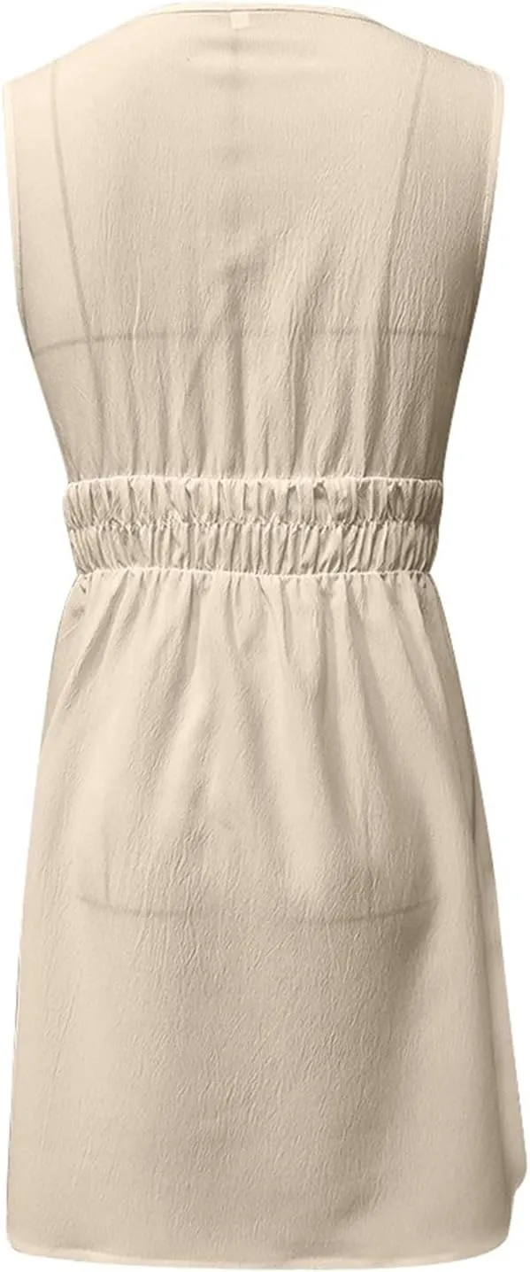 Short Sun Dresses Women Summer Holiday Deep V Neck Sleeveless Elastic Waist A Line Corset Dress Sexy Spring Break Clothes