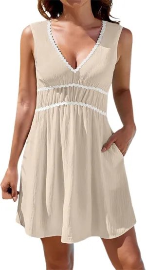 Short Sun Dresses Women Summer Holiday Deep V Neck Sleeveless Elastic Waist A Line Corset Dress Sexy Spring Break Clothes