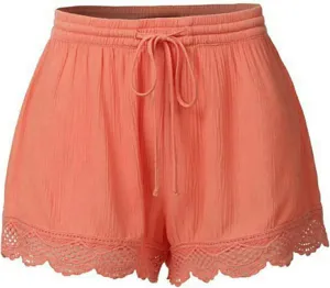 Shorts for Women Casual Elastic Waist Drawstring Yoga Lounge Shorts Comfy Stretch Lace Trim Summer Beach Linen Ruffle Shorts