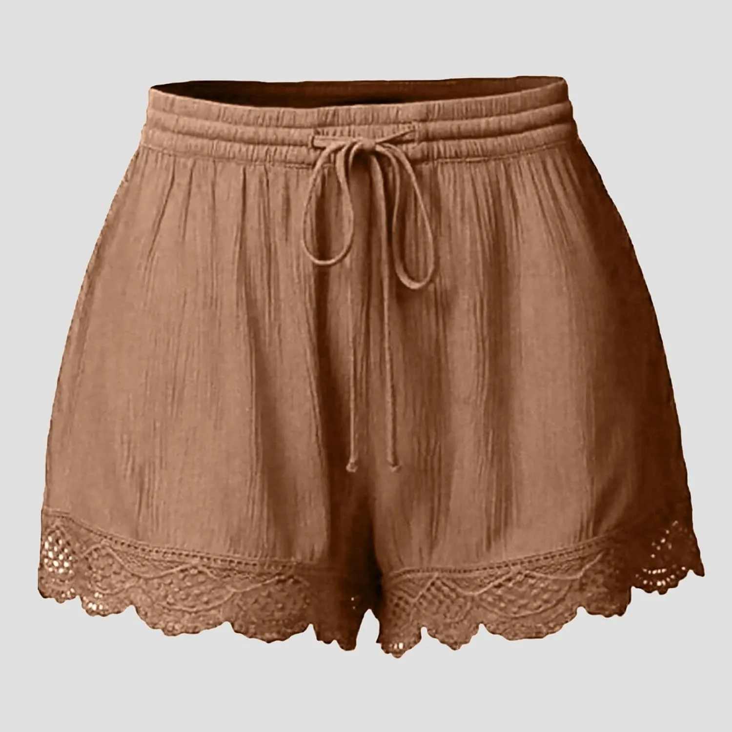 Shorts for Women Casual Elastic Waist Drawstring Yoga Lounge Shorts Comfy Stretch Lace Trim Summer Beach Linen Ruffle Shorts