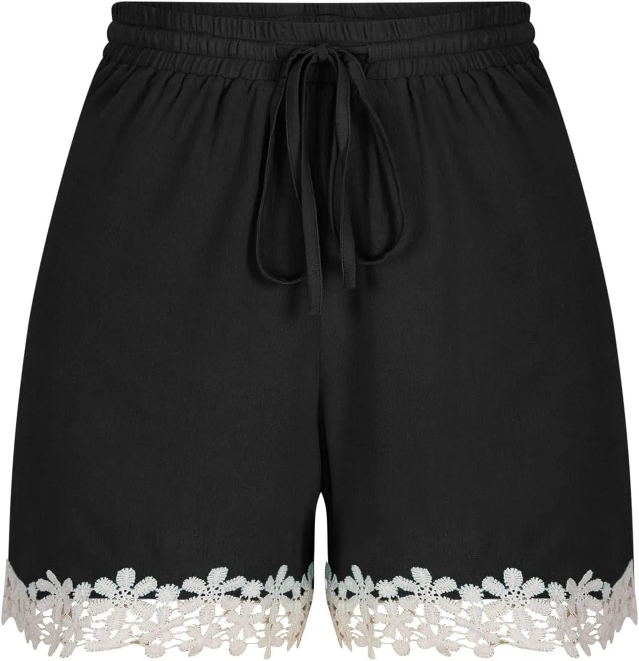 Shorts for Women High Waisted Trendy Drawstring Lace Trim Beach Shorts Loose Fit Lightweight Comfy Cute Casual Shorts
