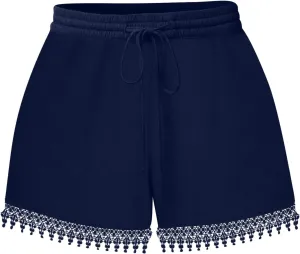 Shorts for Women High Waisted Trendy Drawstring Lace Trim Beach Shorts Loose Fit Lightweight Comfy Cute Casual Shorts
