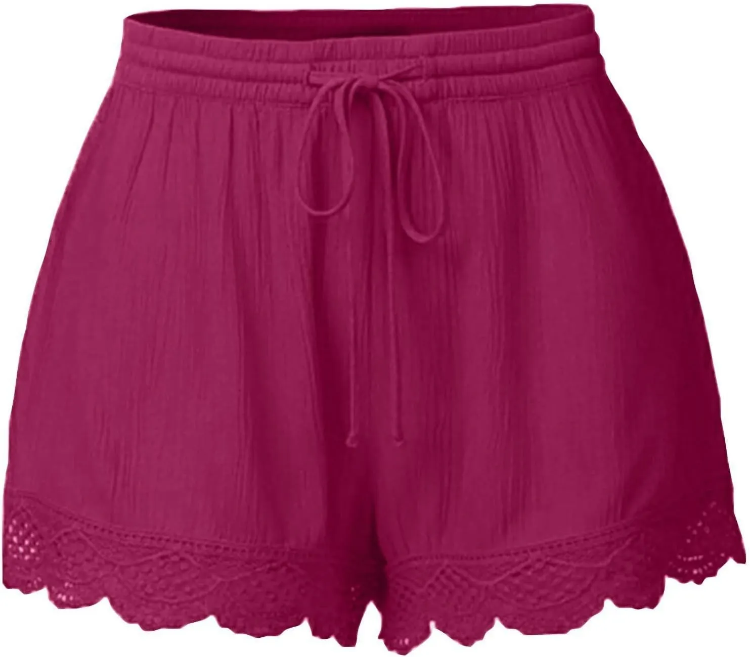 Shorts for Women Trendy Casual Stretch Lace Trim Summer Beach Ruffle Shorts Plus Size Elastic Waist Yoga Lounge Shorts