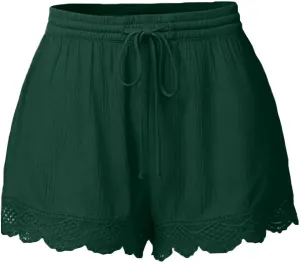 Shorts for Women Trendy Casual Stretch Lace Trim Summer Beach Ruffle Shorts Plus Size Elastic Waist Yoga Lounge Shorts