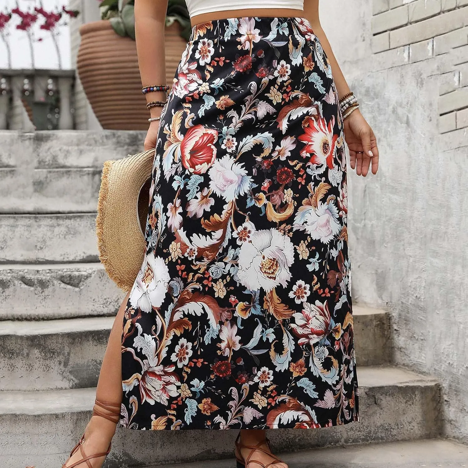 Skirt for Women Maxi Long Midi Knee High Loose Fit High Cut Slit Basic Skort Women 2025 Trendy