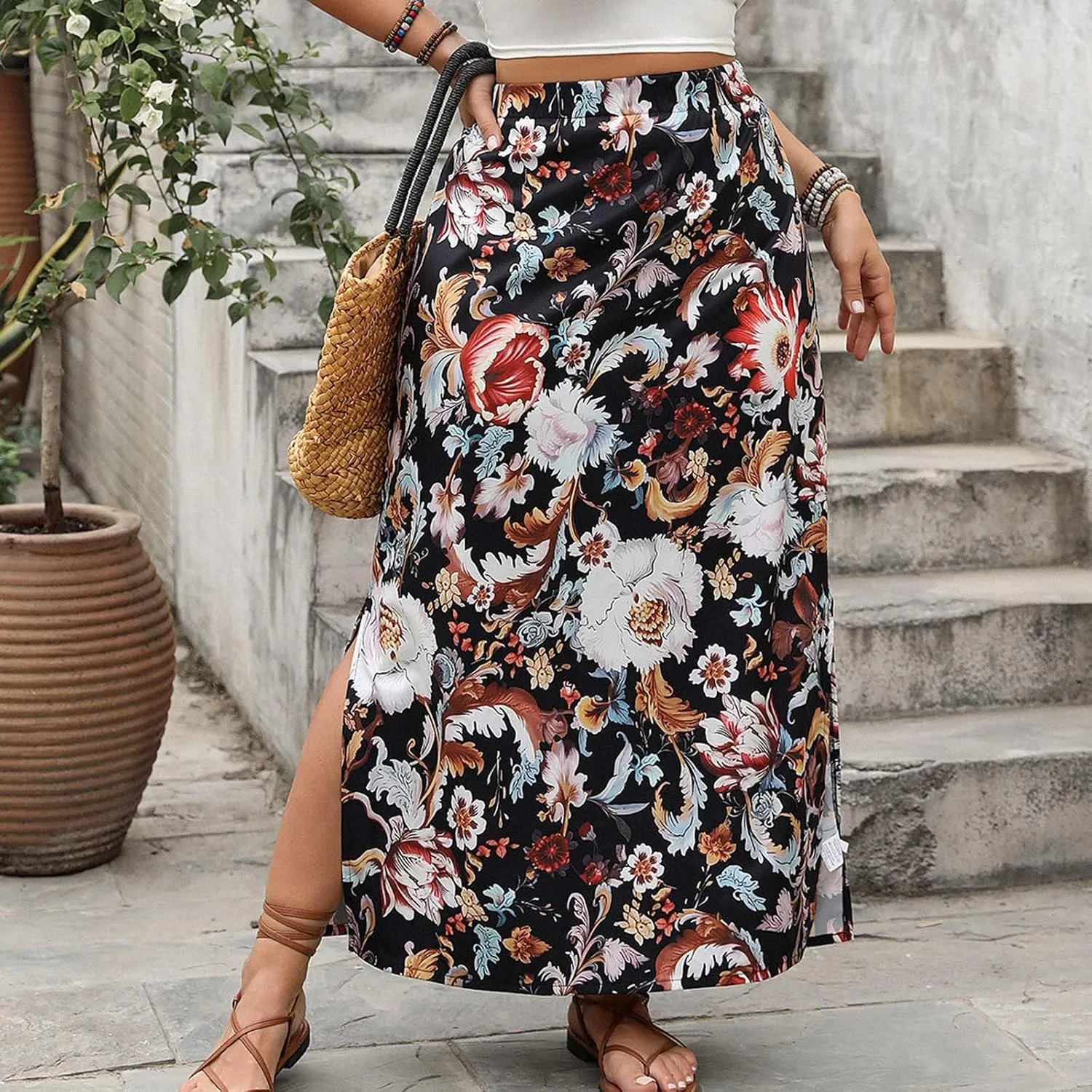 Skirt for Women Maxi Long Midi Knee High Loose Fit High Cut Slit Basic Skort Women 2025 Trendy