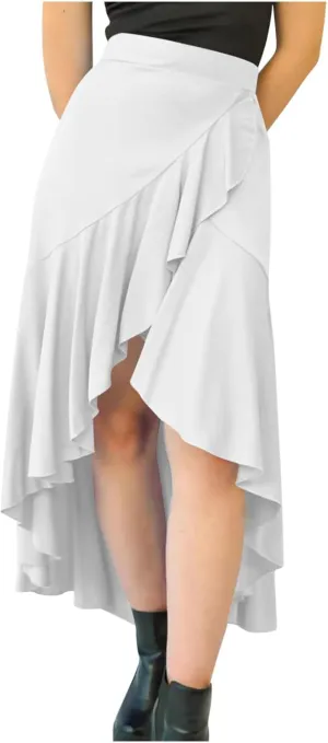 Skirts for Women High Waist Front Asymmetrical Ruffle Skirt Streetwear Flowy Tiered A-Line Pleated Ice Silk Skirts