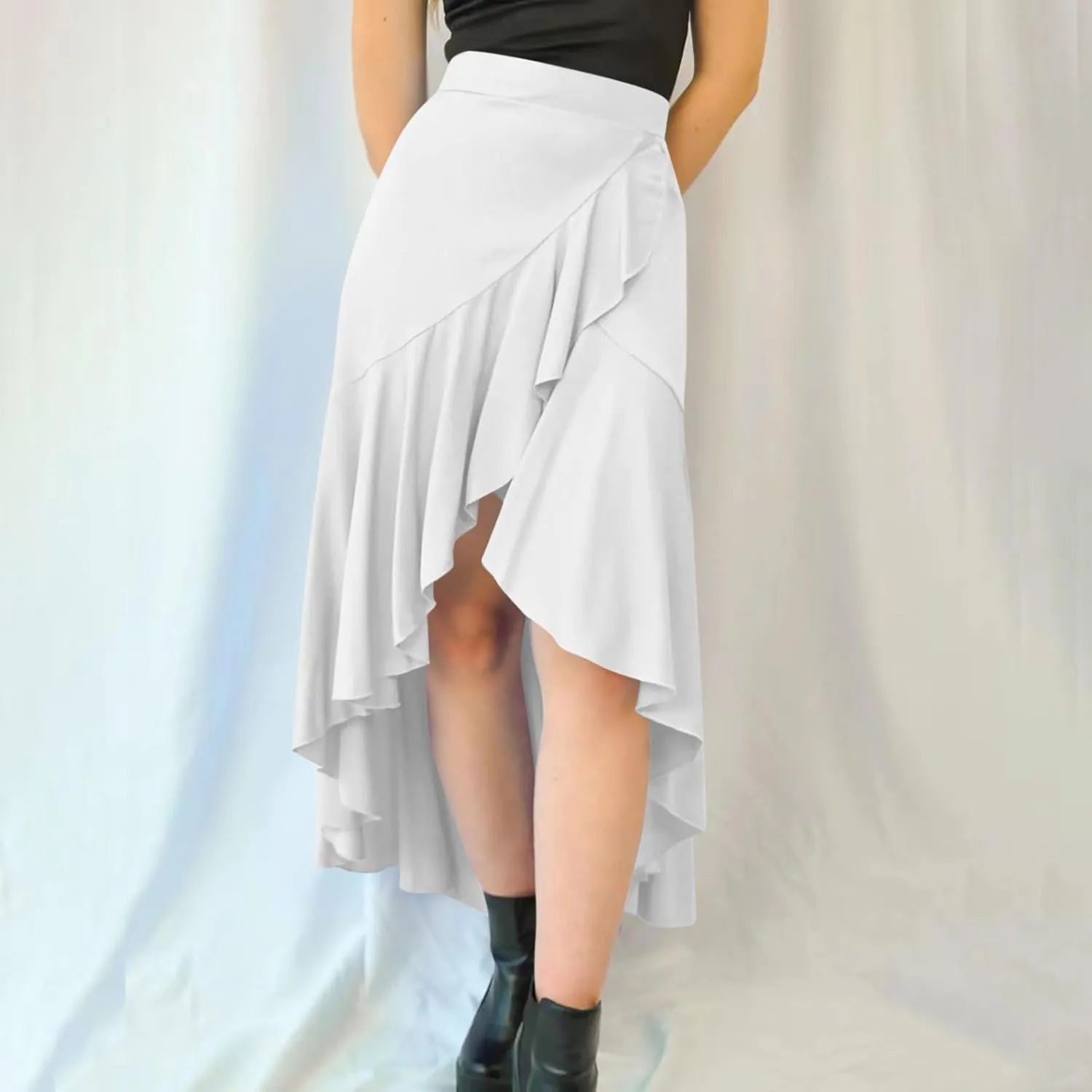 Skirts for Women High Waist Front Asymmetrical Ruffle Skirt Streetwear Flowy Tiered A-Line Pleated Ice Silk Skirts
