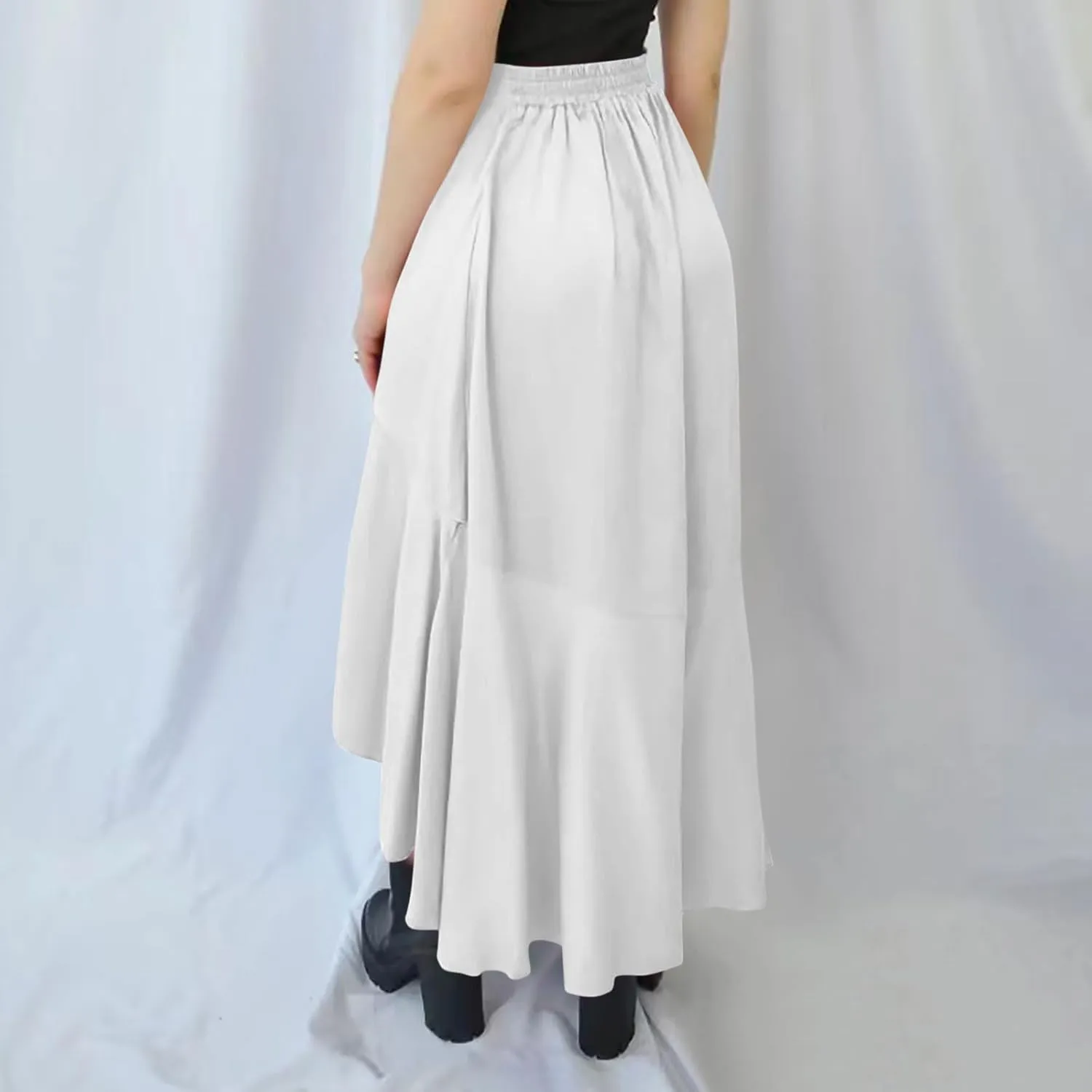 Skirts for Women High Waist Front Asymmetrical Ruffle Skirt Streetwear Flowy Tiered A-Line Pleated Ice Silk Skirts