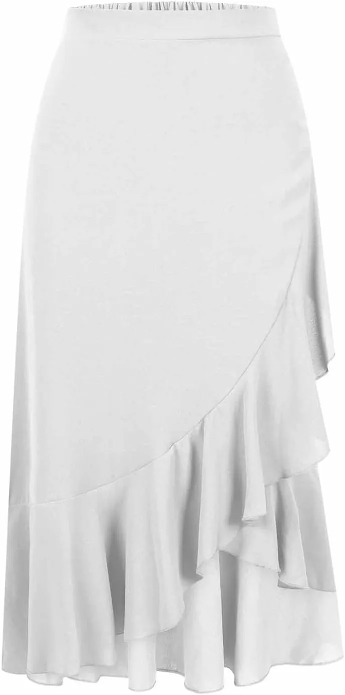 Skirts for Women High Waist Front Asymmetrical Ruffle Skirt Streetwear Flowy Tiered A-Line Pleated Ice Silk Skirts