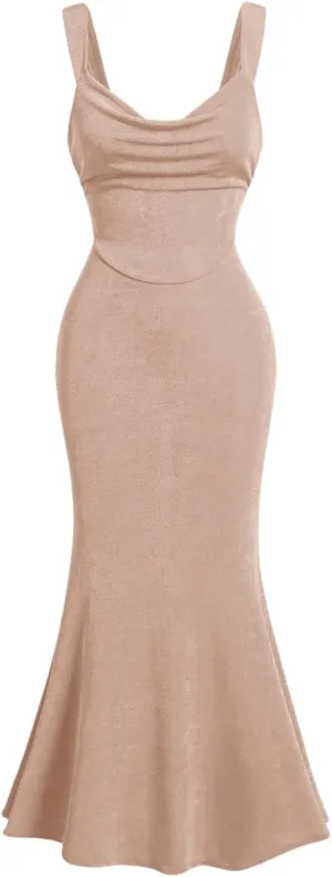 SOLY HUX Women's Open Back Cowl Neck Bodycon Maxi Dresses Sleeveless Tie Backless Cami Party Long Dress
