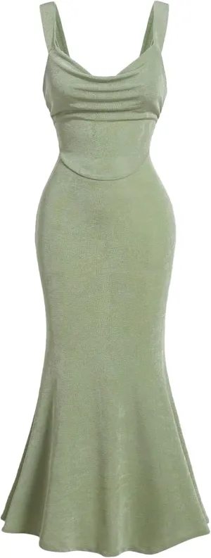 SOLY HUX Women's Open Back Cowl Neck Bodycon Maxi Dresses Sleeveless Tie Backless Cami Party Long Dress
