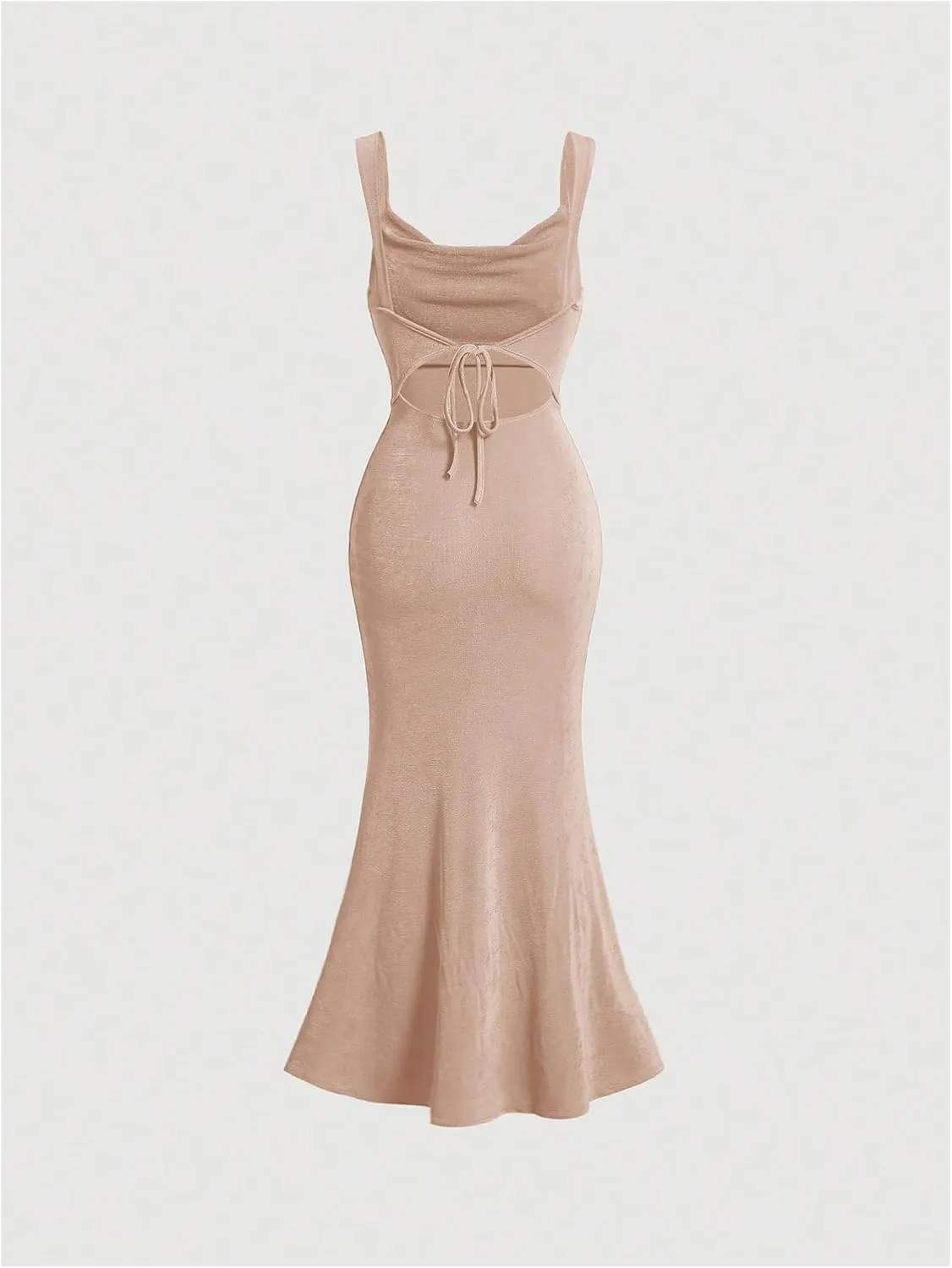 SOLY HUX Women's Open Back Cowl Neck Bodycon Maxi Dresses Sleeveless Tie Backless Cami Party Long Dress