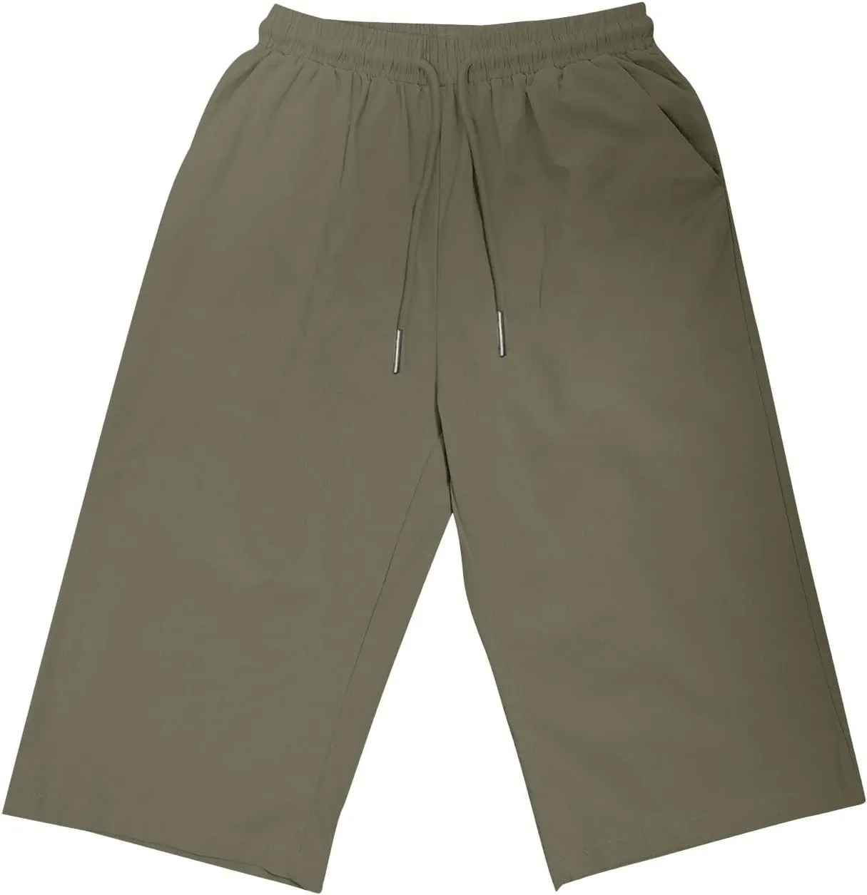 Summer Cotton Linen Pants Women Elastic High Waisted Bermuda Shorts for Women Knee Length Casual Capris Pant Shorts